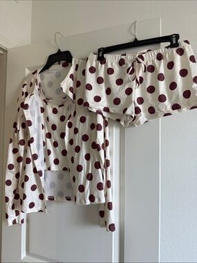 Women Polka Dot Lounge Set - Cream with Brown Dots